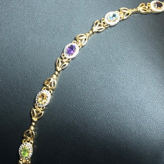 9041 PAJ BR Goldtone Multi-Gemstone Oval Link Bracelet Citrine Amethyst garnet