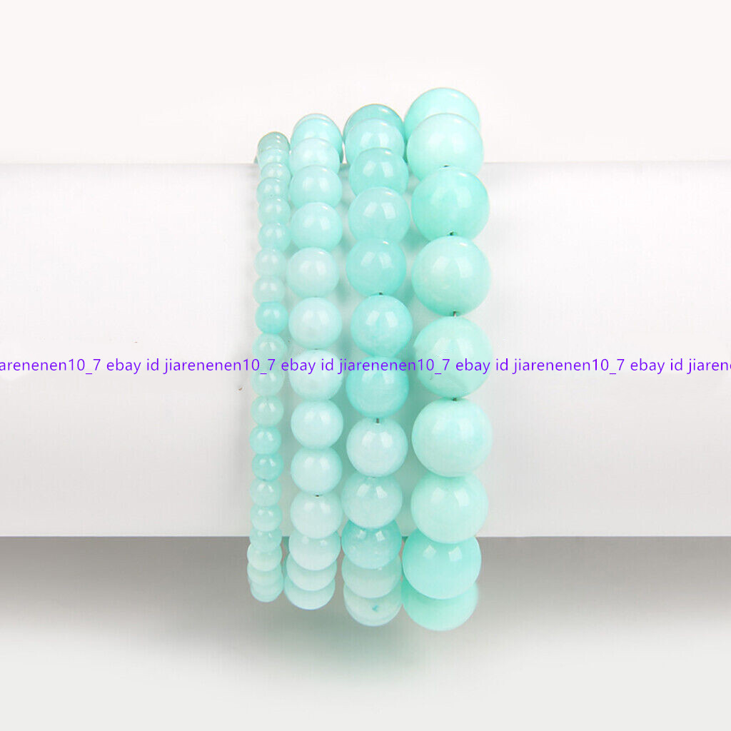Natural Blue Amazonite 4/6/8/10/12/14mm Round Gems Beads Elastic Bracelet 7.5”