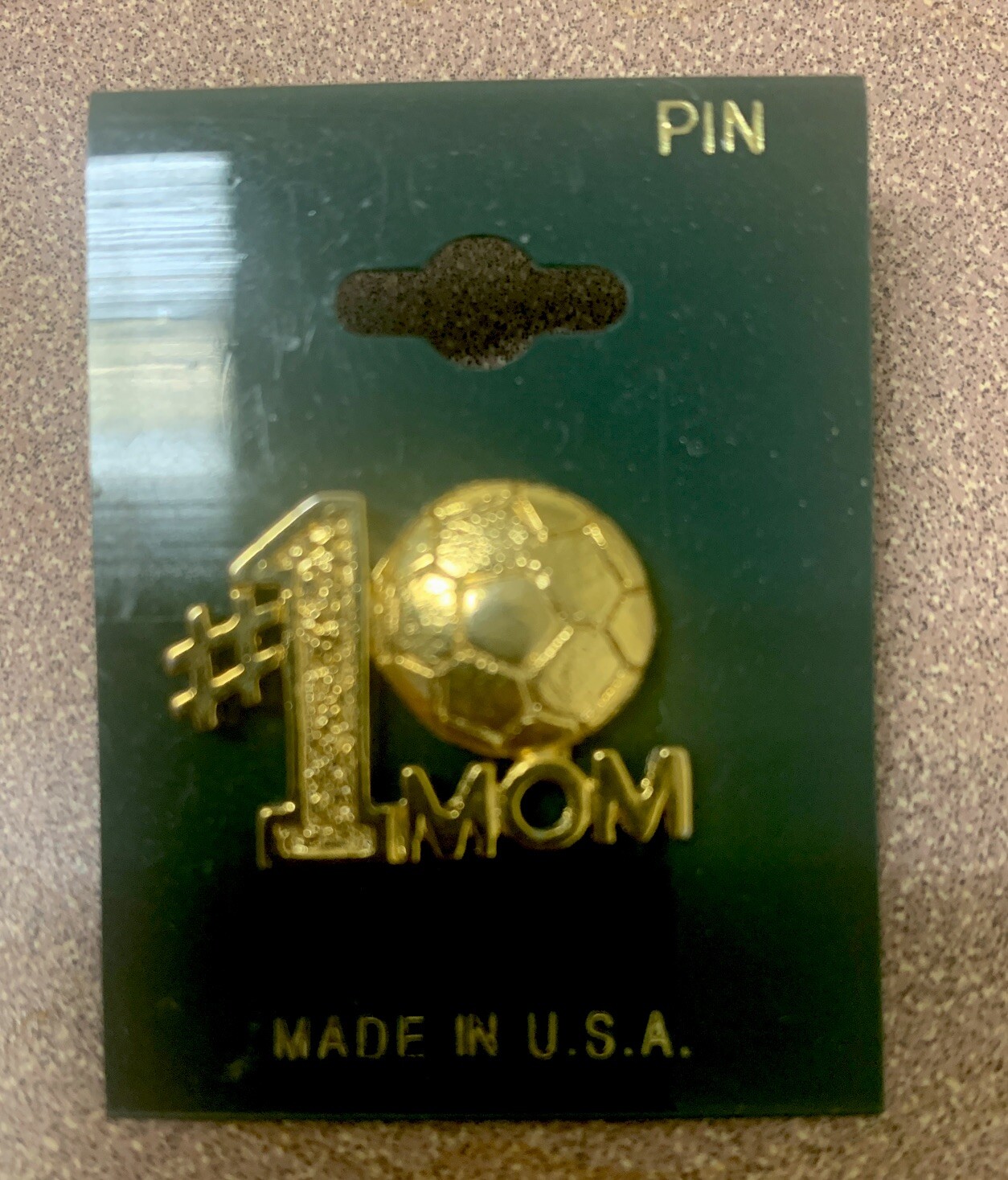 NEW #1 Soccer MOM Pin Yellow Plated