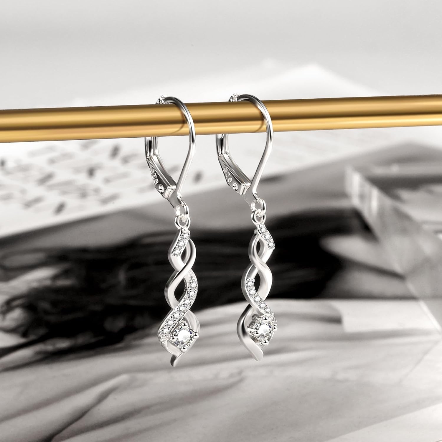 Sterling Silver Drop Dangle Earrings for Women Cubic Zirconia A-Silver