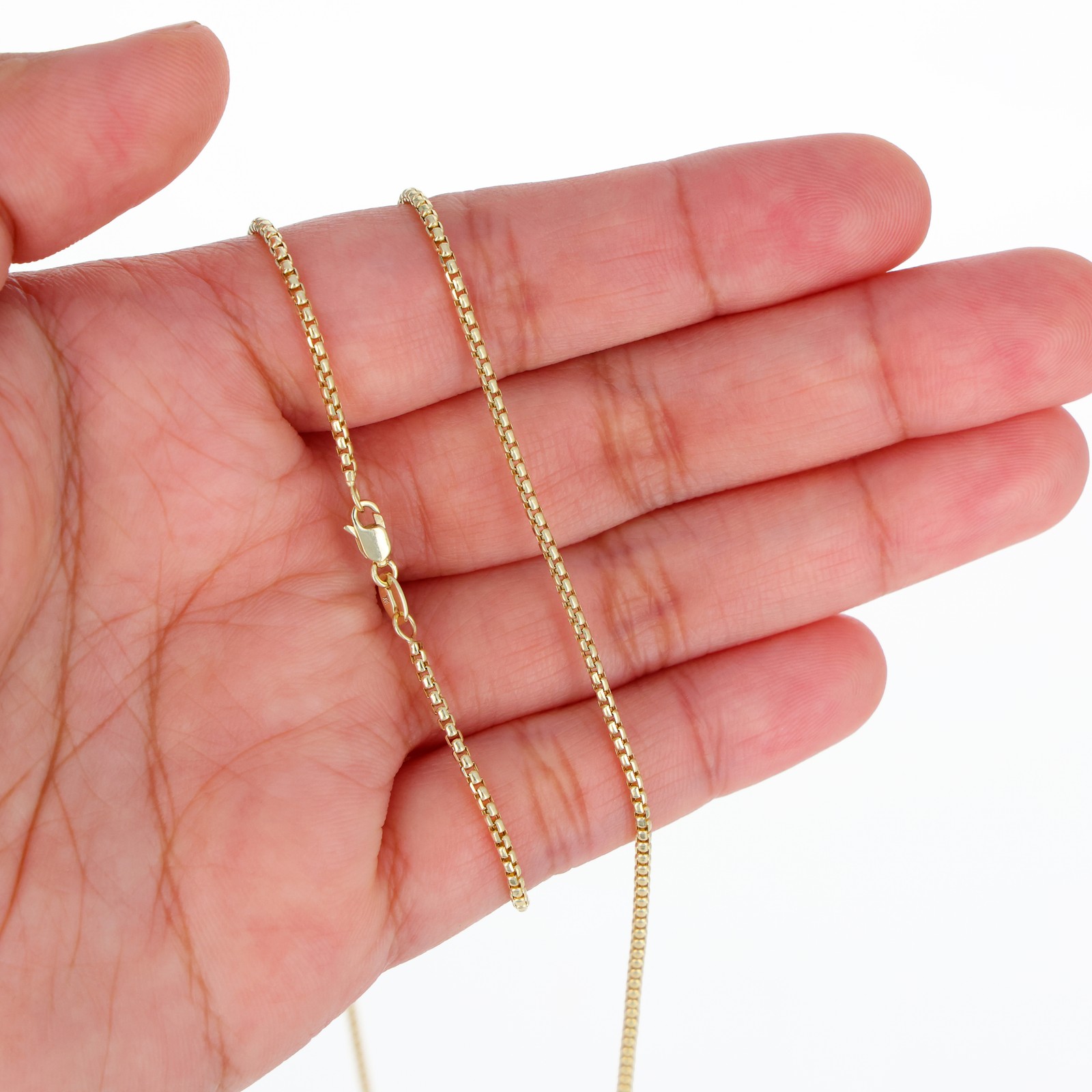 10K Yellow Gold 1.5mm-3.5mm Venetian Round Box Chain Necklace Men Women 16″- 30″