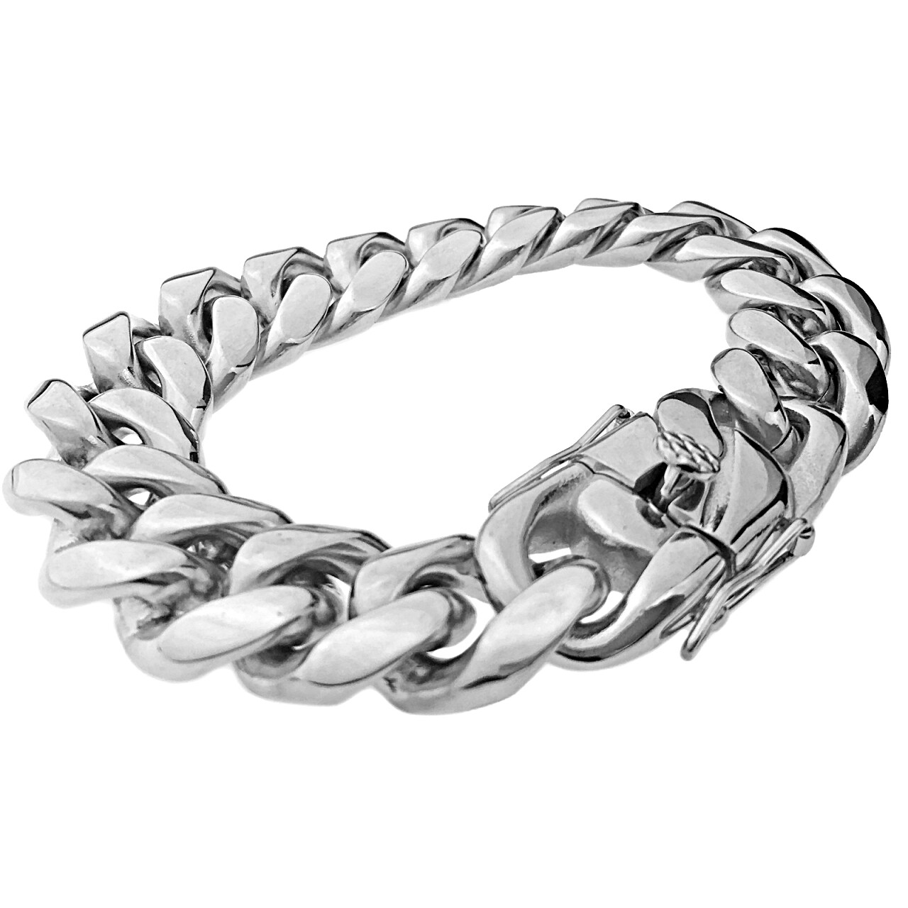 Men’s Solid Stainless Steel Bracelet Silver 18MM Thick Heavy Miami Cuban 8.5” in