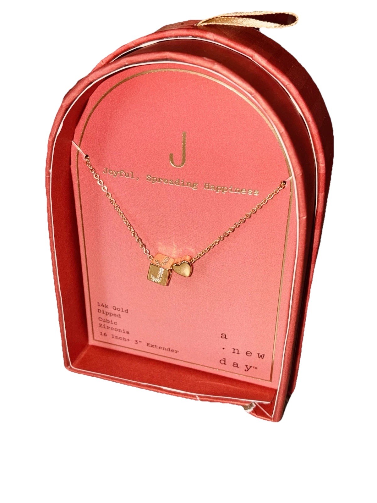 Choose! Gold Cube, Diamond “Letter” Heart Charmed Necklaces “A New Day” Gold Dip