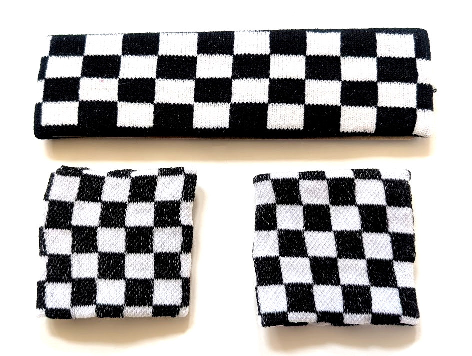 New Black and White Wrist Checker Headband Band Sweat Loop Terry Wristband Band