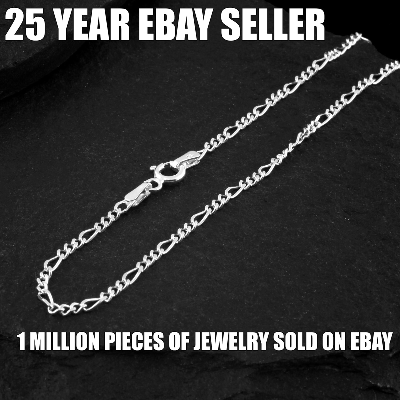 925 Sterling Silver 7″ 8″ 9″ 10″ 11″ 12″ Figaro Chain Anklet or Bracelet 2mm