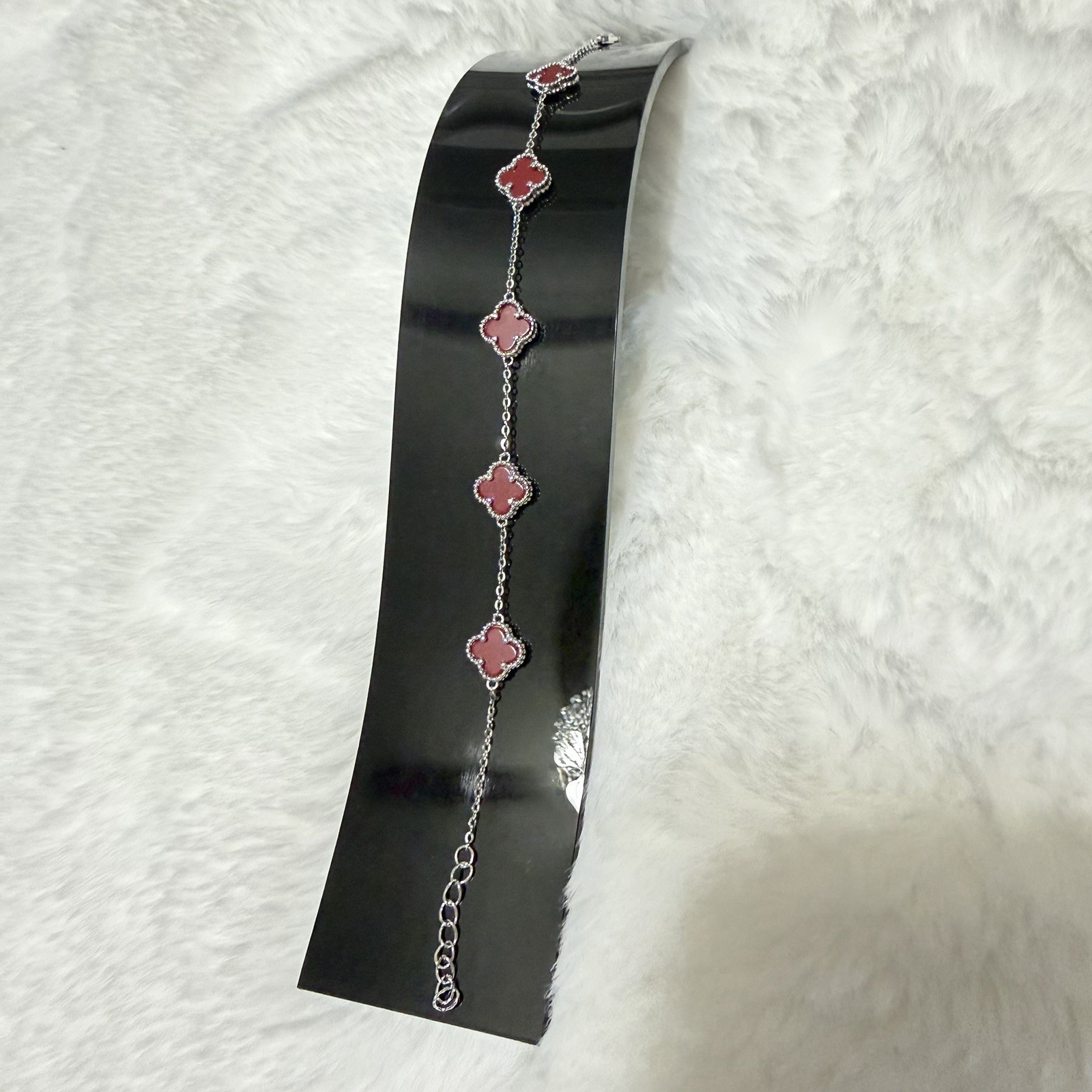 925 Sterling Silver Bracelet Red Clover Adjustable