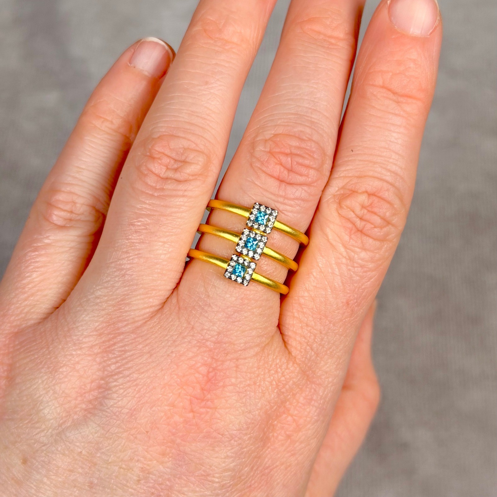 Freida Rothman Blue Pave Multi Wide Band Ring 14K over Sterling Size 7.25