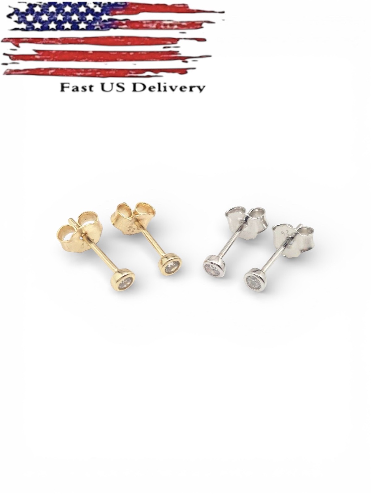 Silver Plated Tiny Bezel Cz Solitaire Stud Earrings 2mm Lab-Created A37