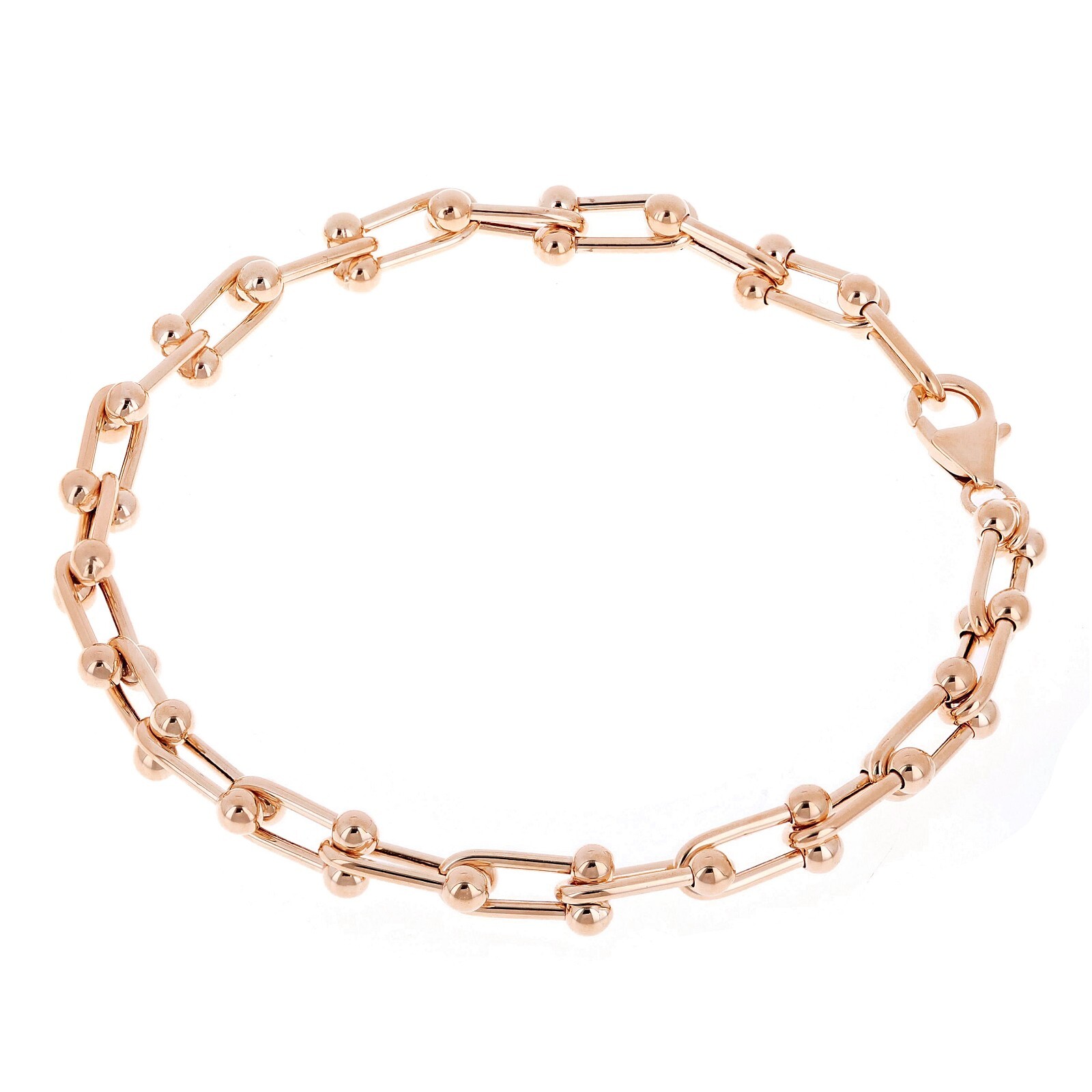 Italian 14k Rose Gold Semi-Solid U-Link Chain Bracelet 7″ 6mm 5.3 grams