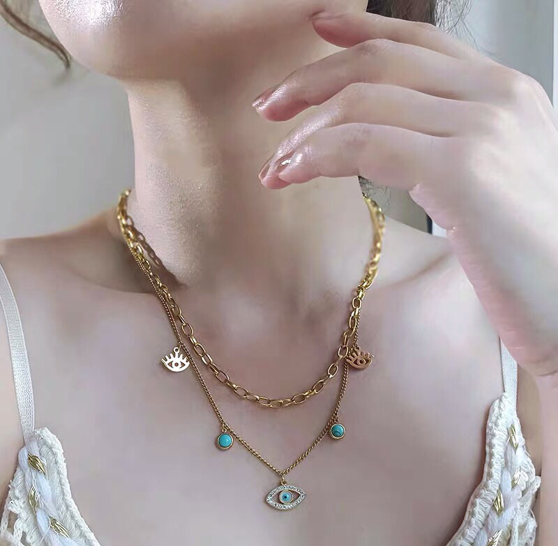 18KGP Turquoise Evil’s Eye Pendant Necklace Women’s Magic Necklace