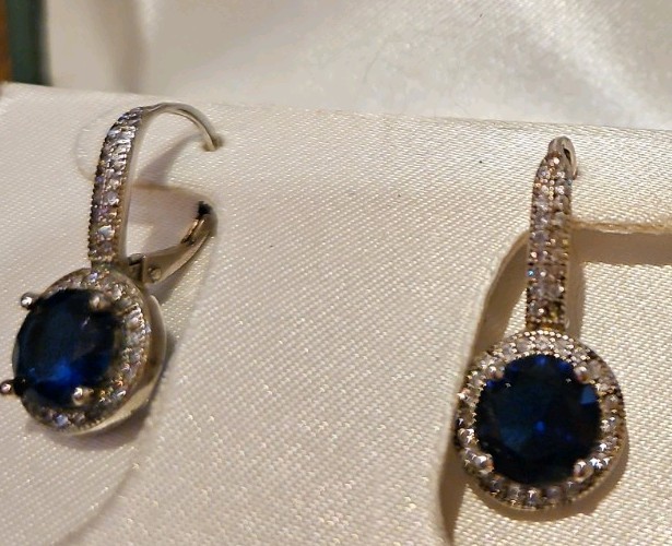 Timeless Treasures Sterling Silver & Cubic Zirconia Earrings, Sapphire Tone Gem