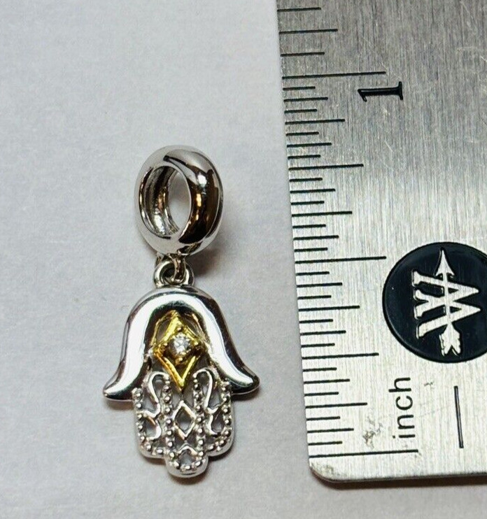 Gnoce Sterling 925 Silver All is Well Hamsa Hand CZ Bead Charm – .03