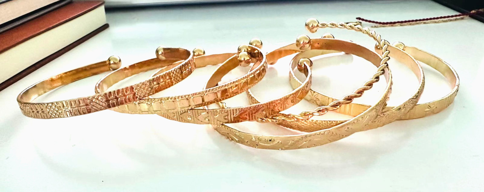 7pcs Gold Tone Boho Stackable Bangle Bracelet Set Adjustable Open Cuff Women