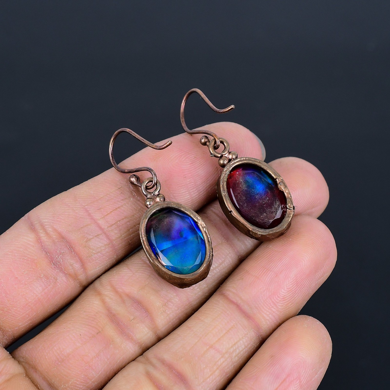 Ammolite Handmade Gemstones Copper Electroplated Beautiful Earrings Jewelry