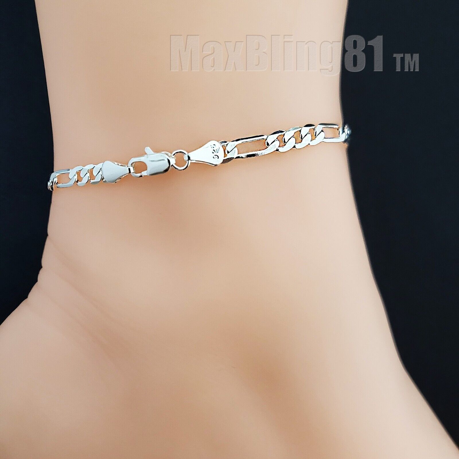 925 STERLING SILVER FIGARO LINK CHAIN 4mm 10″ FASHION BLING ANKLET BRACELET