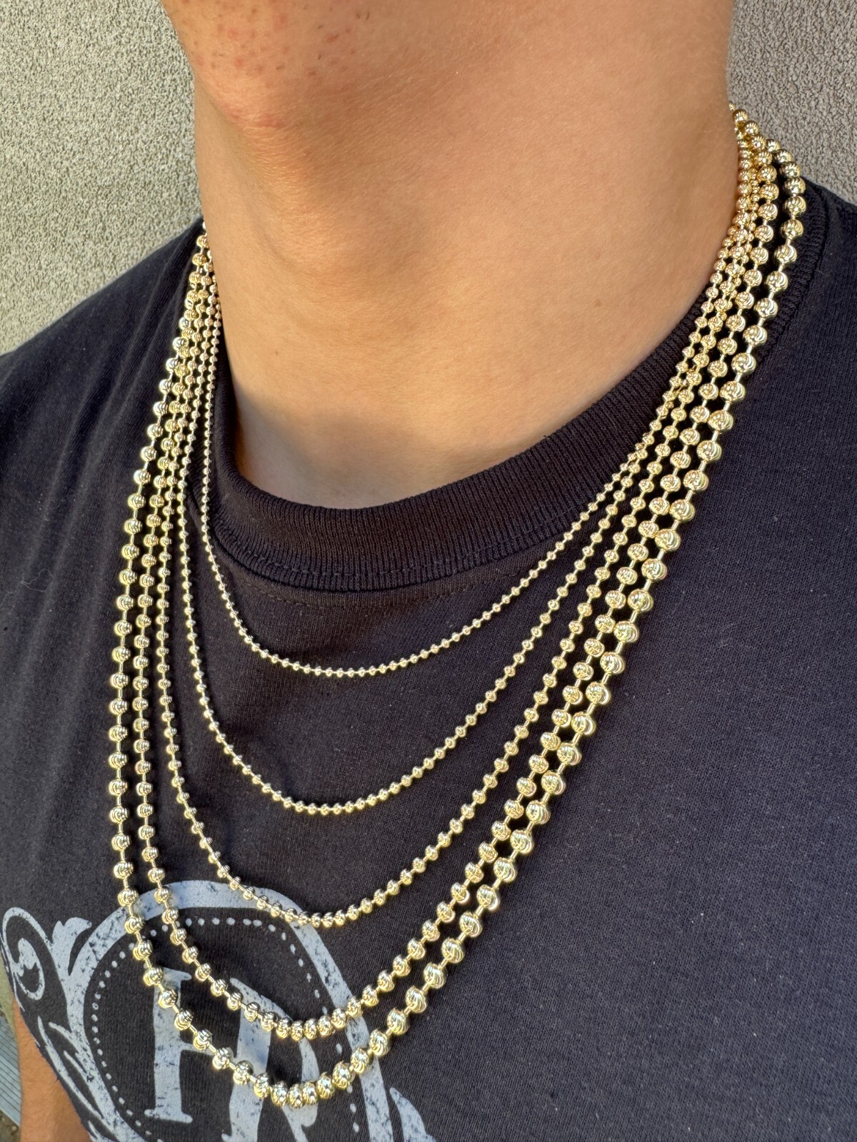 Ball Moon Chain SOLID 925 Silver 14k Yellow Gold Vermeil Hip Hop Diamond Cut