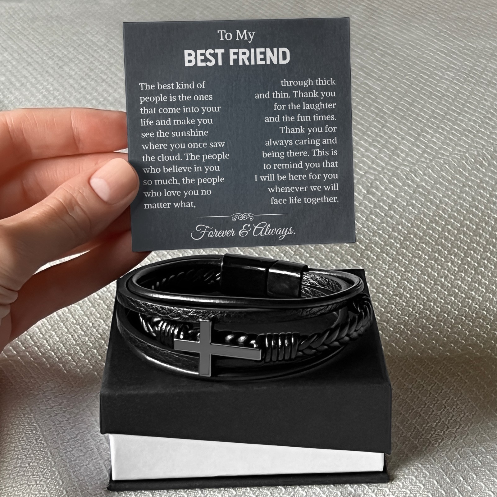 To My Best Friend Cross Leather Bracelet Christmas Birthday Graduation Gift