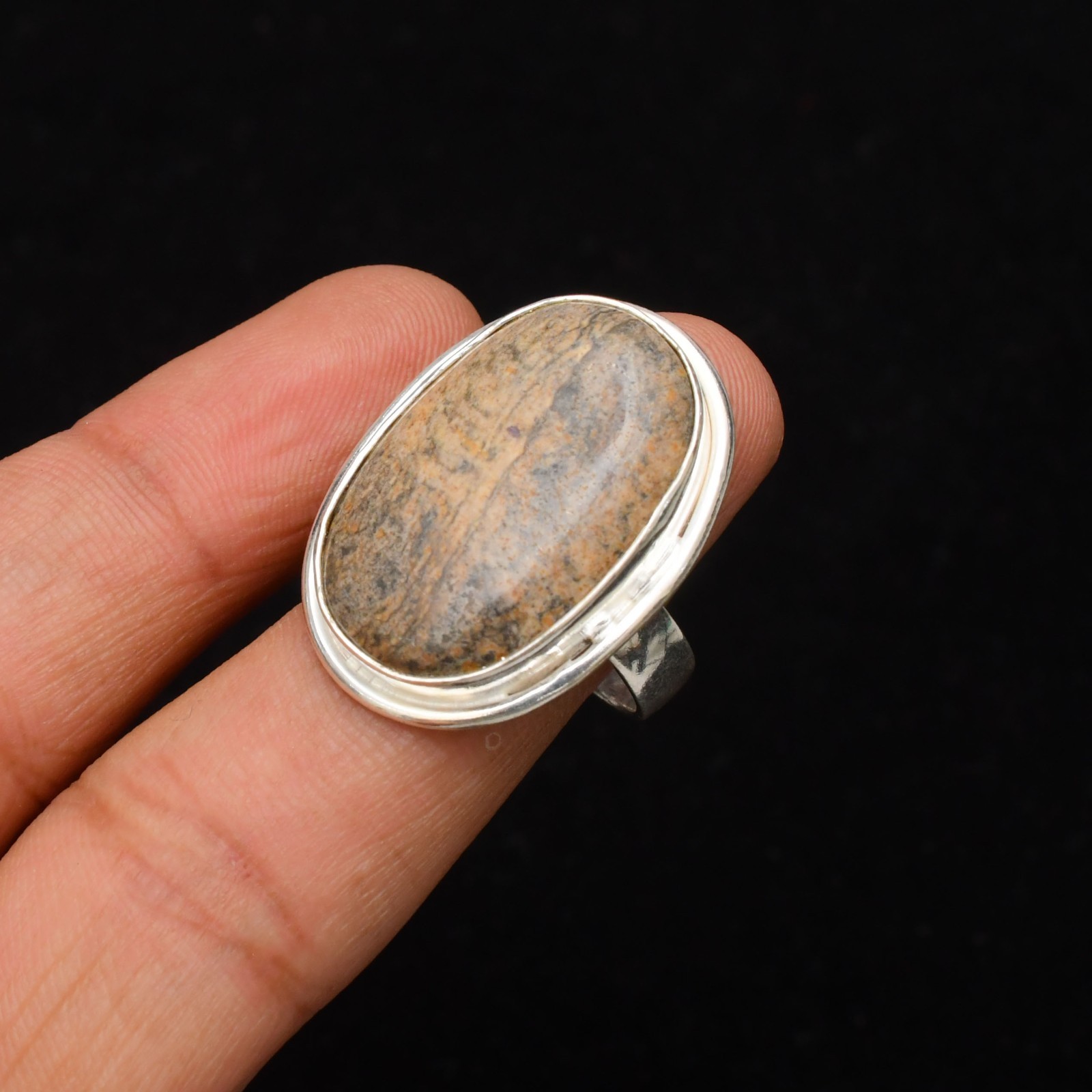 Picture jasper Gemstone Handmade 925 Sterling Silver Jewelry Ring Size 8