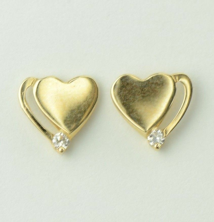 14K White or Yellow Gold Heart Shape CZ Stud Earrings