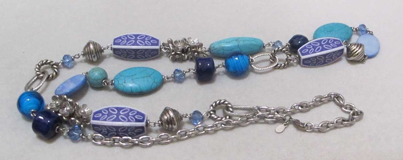 PREMIER DESIGNS “Blue Lagoon” Silver Tone Howlite, Acrylic, Glass 36” Necklace