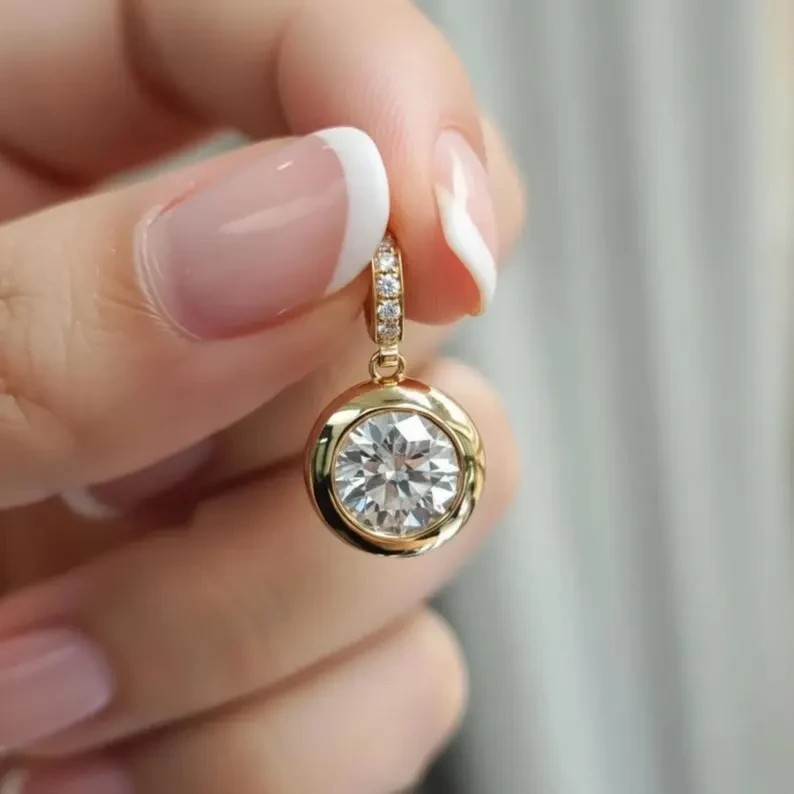 Bezel Set Solitaire Pendant 14K Yellow Gold Plated 2Ct Round Simulated Diamond