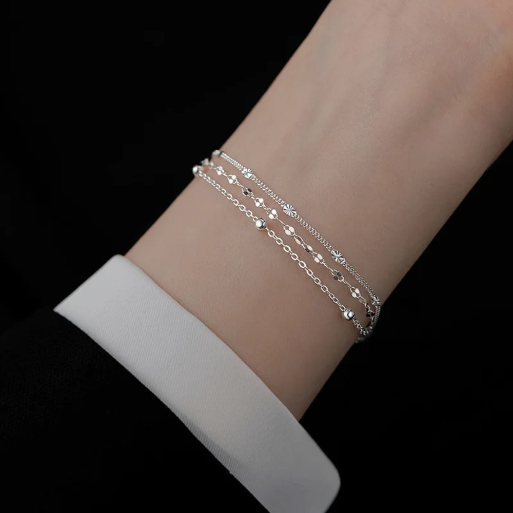 925 Sterling Silver Multi-Layer Beads Bracelet for Women | Adjustable Luxury