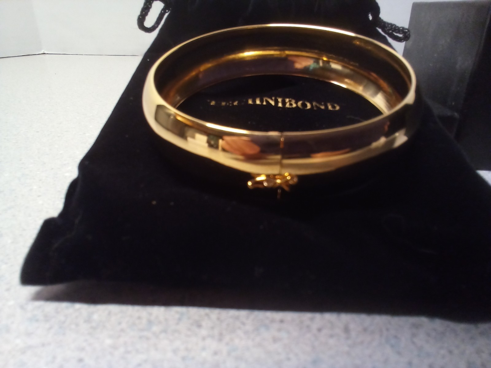 Technibond Bold Bangle Bracelet Gold Over Silver 8″ Wrist NEW