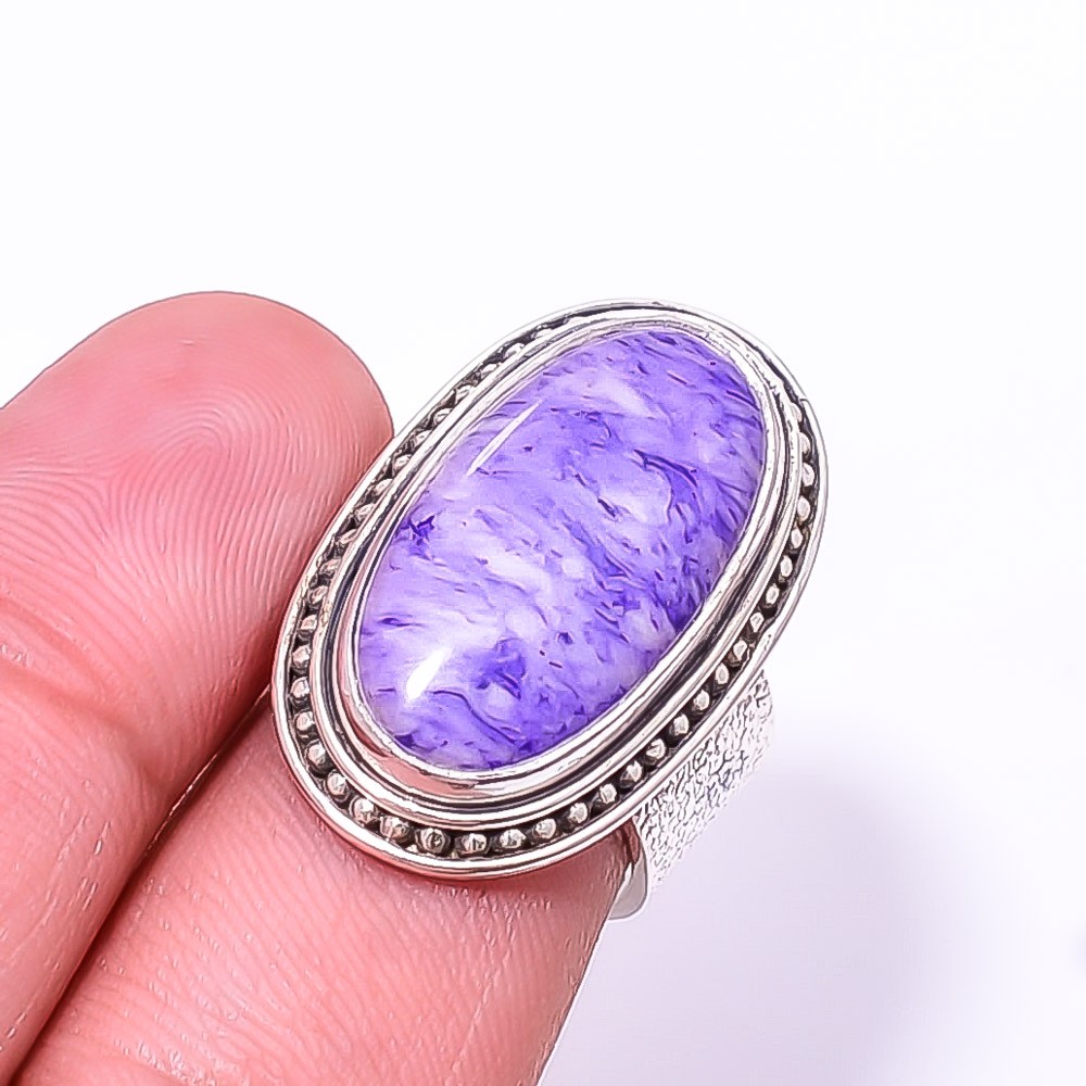 Purple Charoite Handmade 925 Sterling Silver Ring S.7 R934017825, Christmas Gift
