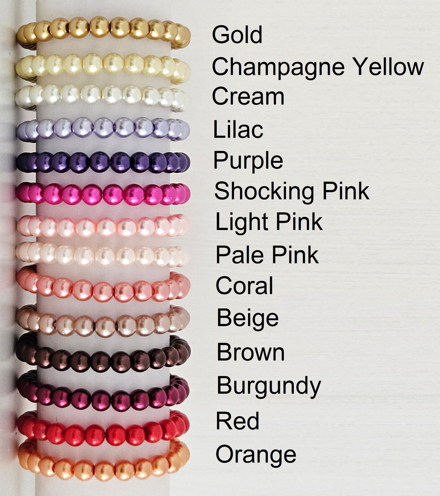 Elastic Glass Pearl Bead Stacker Bracelet – 30 Colours – 8mm Beads – NEW