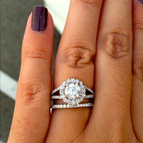 Unique 2.10 CT White Round Stone Wedding Ring Set In 935 Argentium Silver