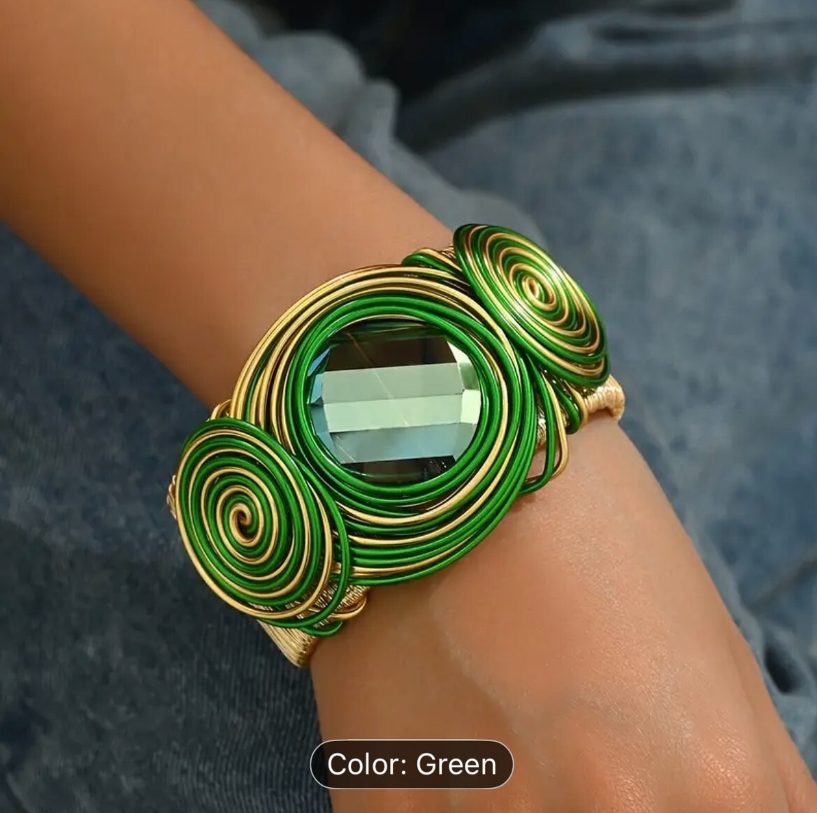 1 Pc Adjustable Bohemian Bangle Bracelet Aluminum Alloy, Wire-Wrapped, Artificia