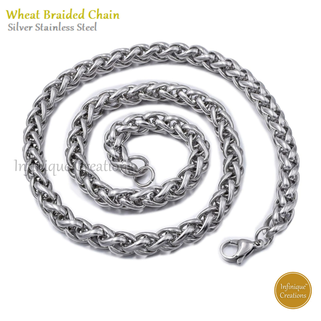 Stainless Steel Silver Wheat Braided Chain Necklace Men Women 3mm-8mm 7- 38″