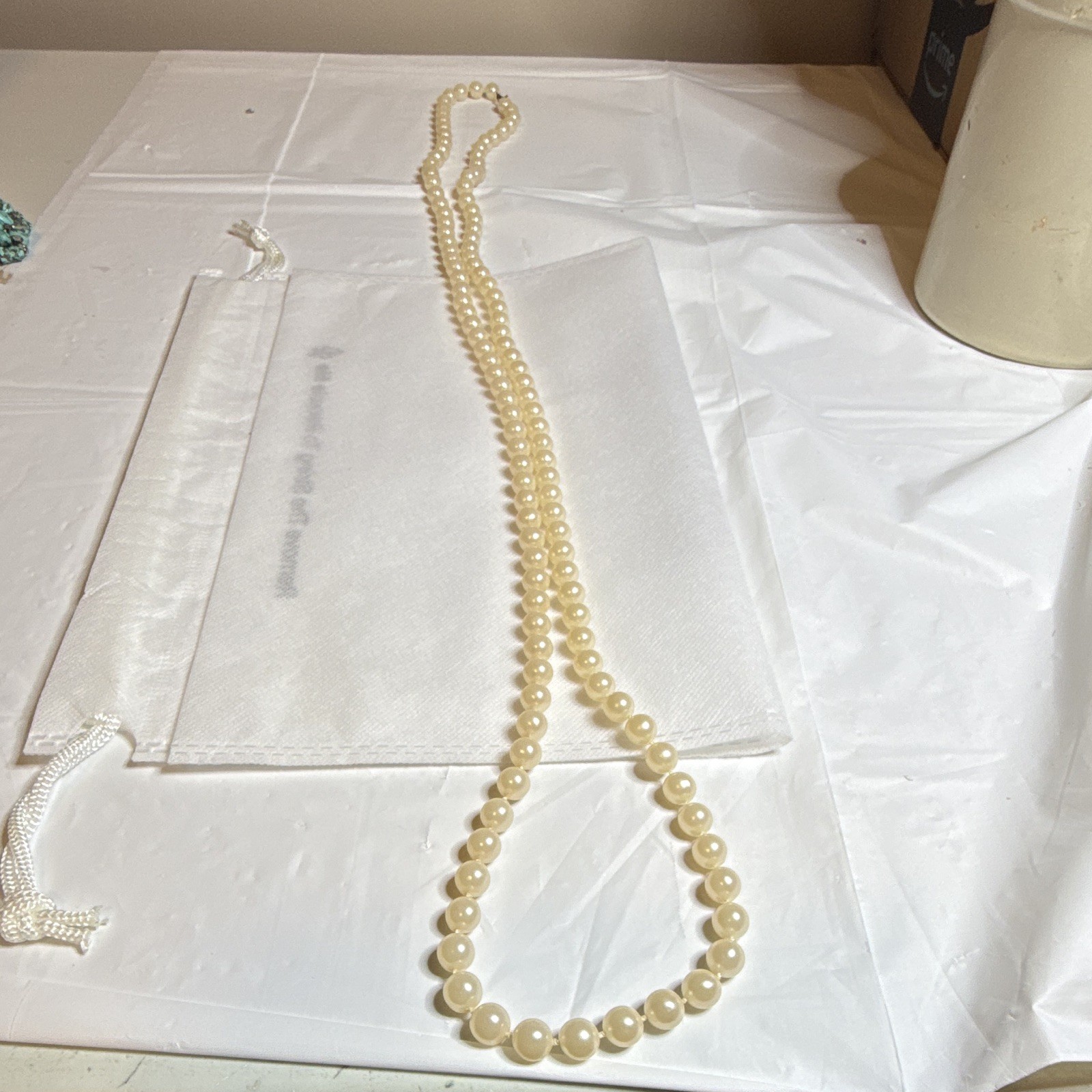 Ivory Faux Pearl Beaded Strand Necklace, Gold Tone, Spring Ring Clasp