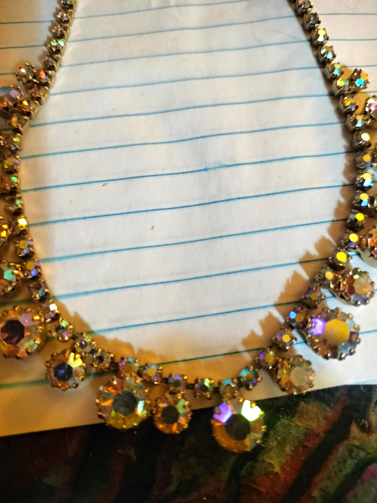 Gold Tone Aurora Borealis Round Crystal Rhinestone ,Closure Is a J Hook Clasp .