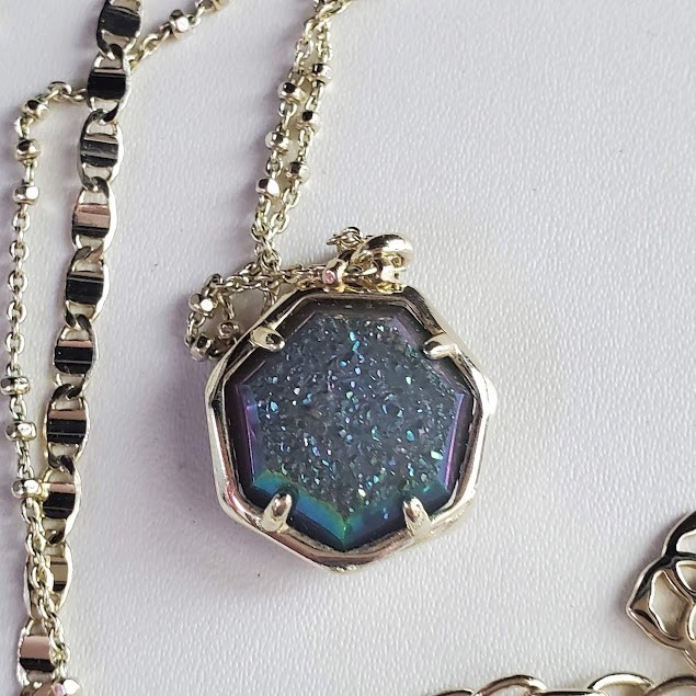 Kendra Scott Cynthia Multi-Strand Necklace Iridescent Slate Drusy in Gold Plate