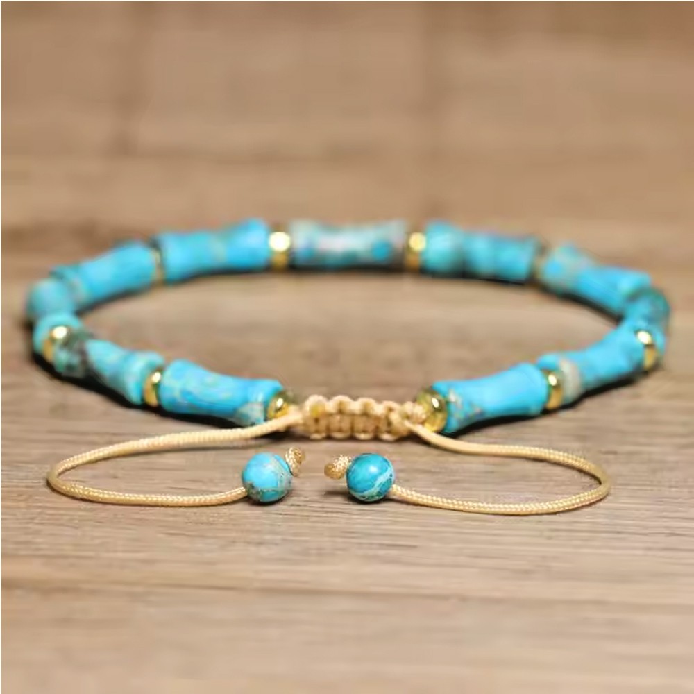 Blue Turquoise Tube Beads Braided Dainty Healing Reiki Handmade Bracelet Gift