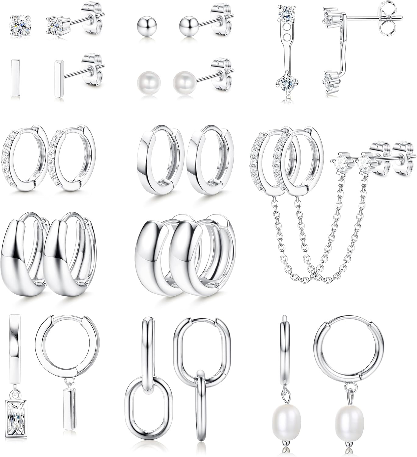 13 Pairs Small Stud Hoop Earrings Set for Women Hypoallergenic Gold Plated Huggi