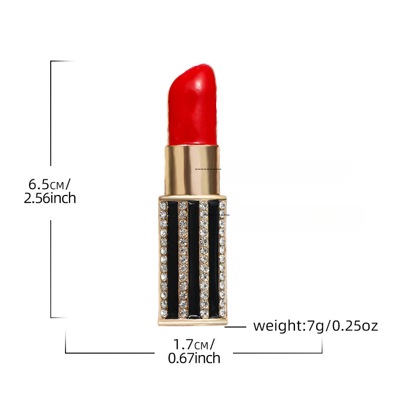 hot selling rhinestone studded lipstick brooch, women’s quality fashion jewelry