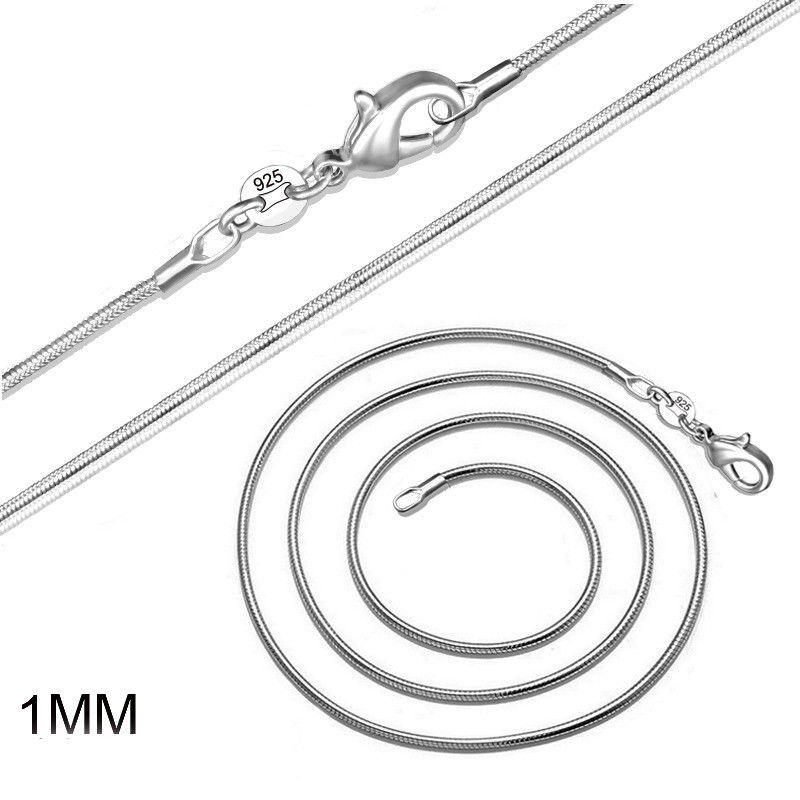 925 sterling solid Silver Plated 1mm snake chain Necklace 16/18/20/22/24inch