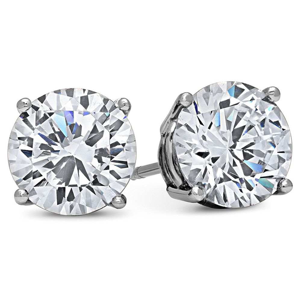MENS 4 Carat CZ Stud Earrings Round large guys cubic zirconium WHITE GOLD FILLED