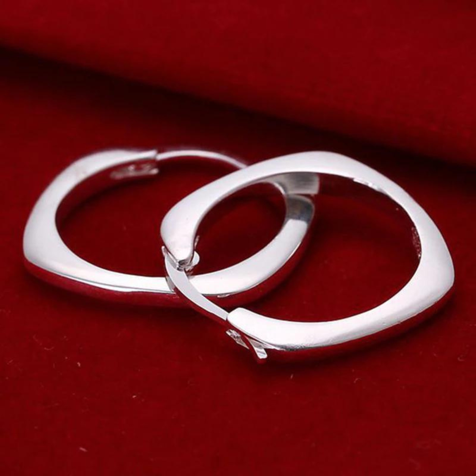 Solid Square Loop Earrings Sterling Silver