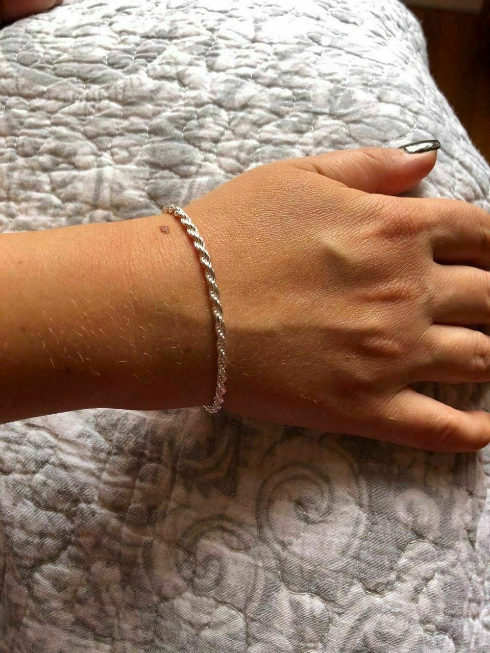 Women’s Solid 925 Sterling Silver Thin Rope Bracelet 7” Made In Italy