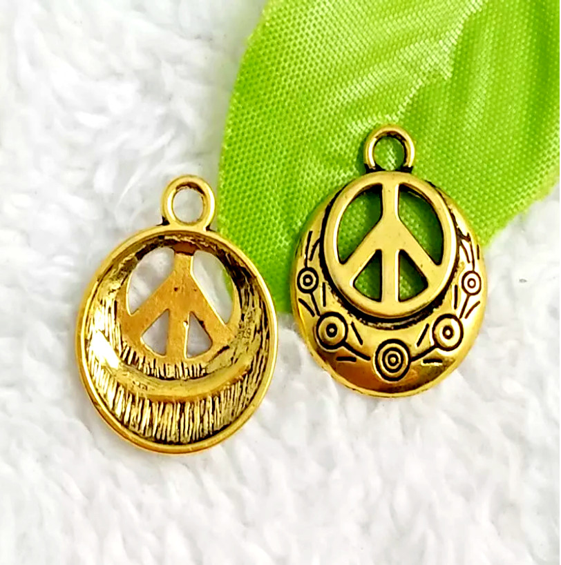 RETRO 1″ PEACE SIGN NO WAR SYMBOL LOVE Charm Pendant 18K GOLD FILL 22″ Necklace