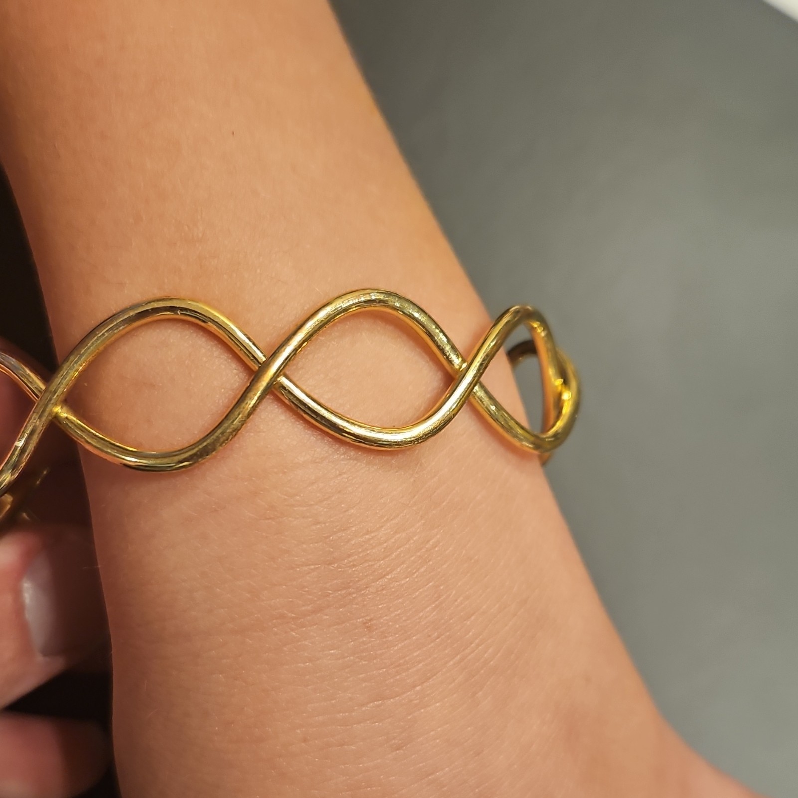 Gold Tone Infinity Wave Wavy Open Cuff Bracelet, Adjustable, Metal, No Stone