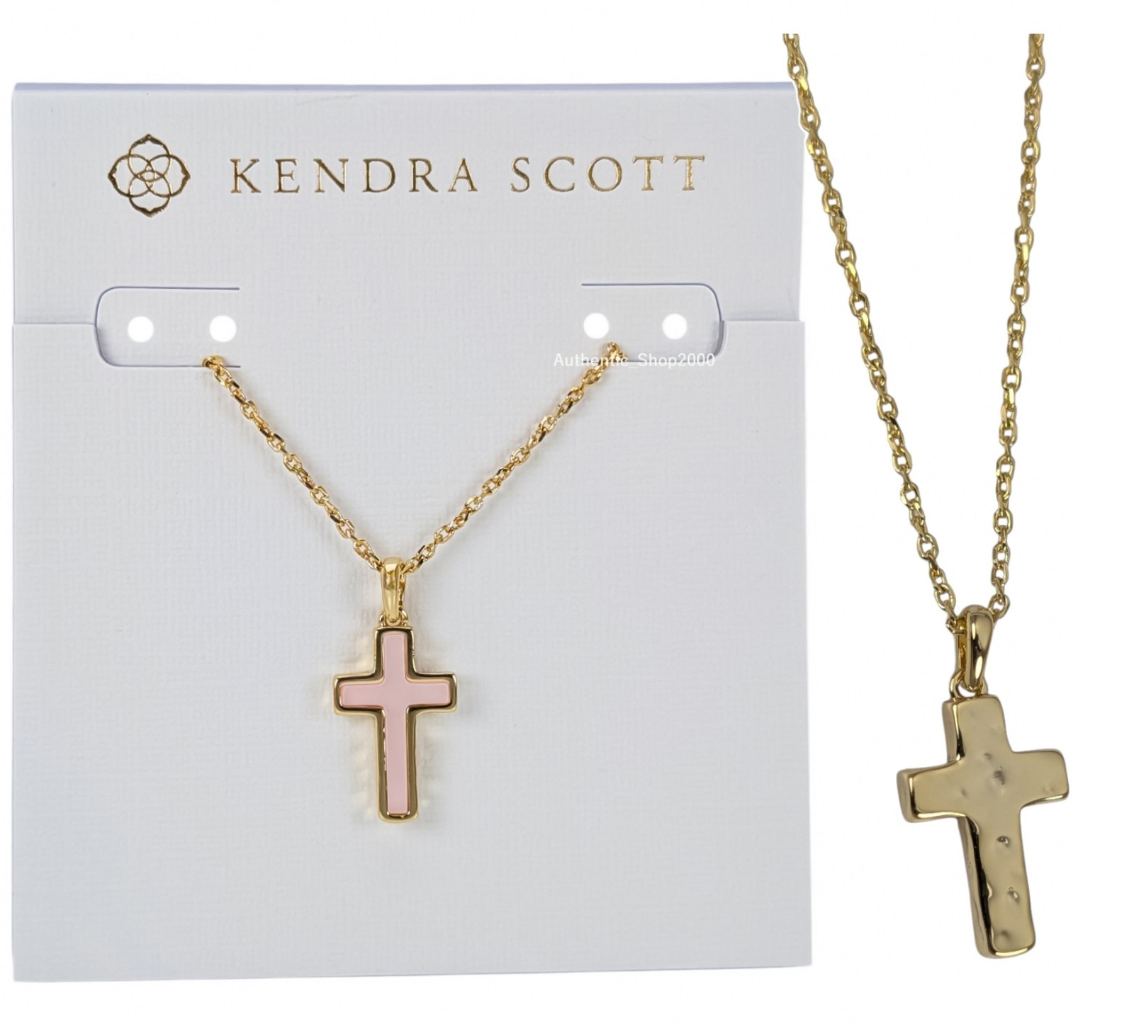 New 100% Authentic KENDRA SCOTT Gold Pink Dichroic Glass Cross Pendant Necklace