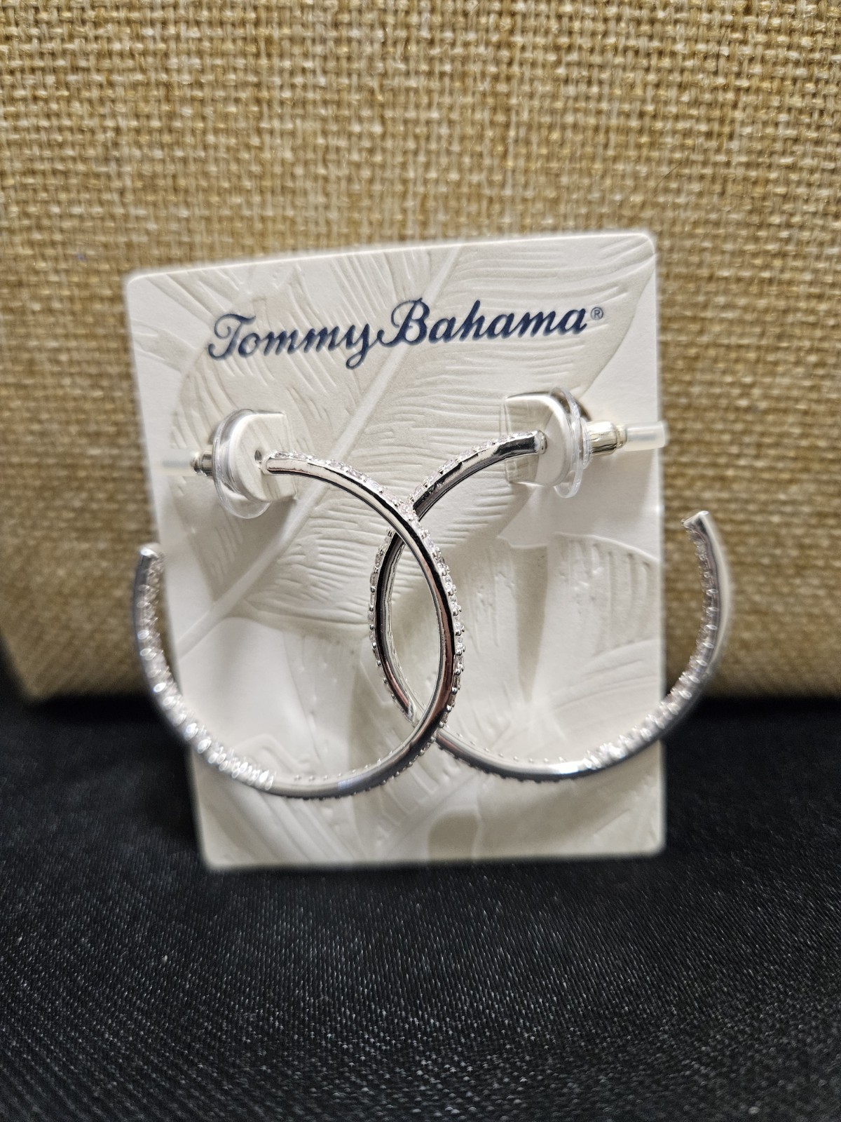 Tommy Bahama Delicate Crystal Silver Hoop Earrings NWT