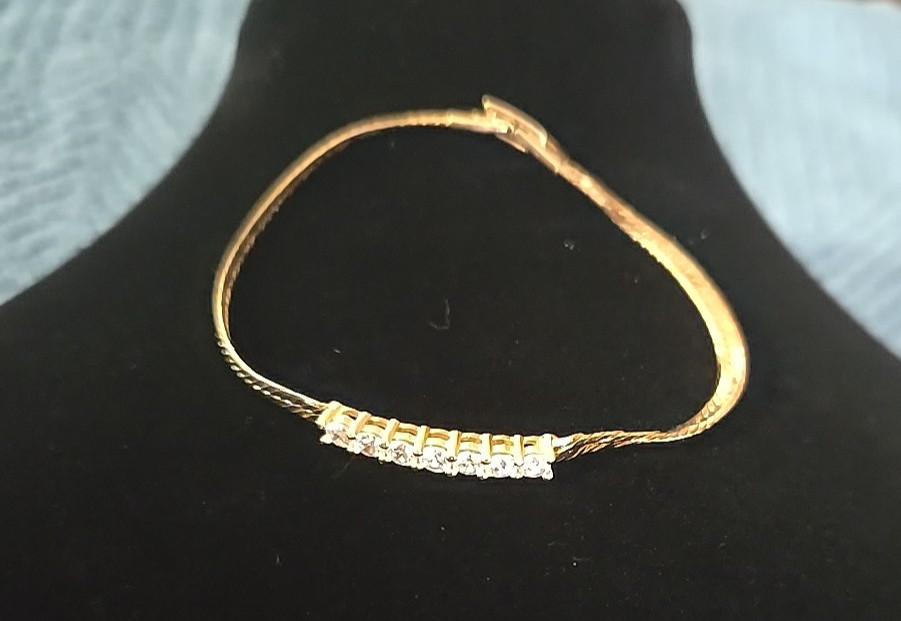 Vintage 7″ Gold Tone Bracelet CZ Majesty Collection Cubic Zirconia Made in Korea