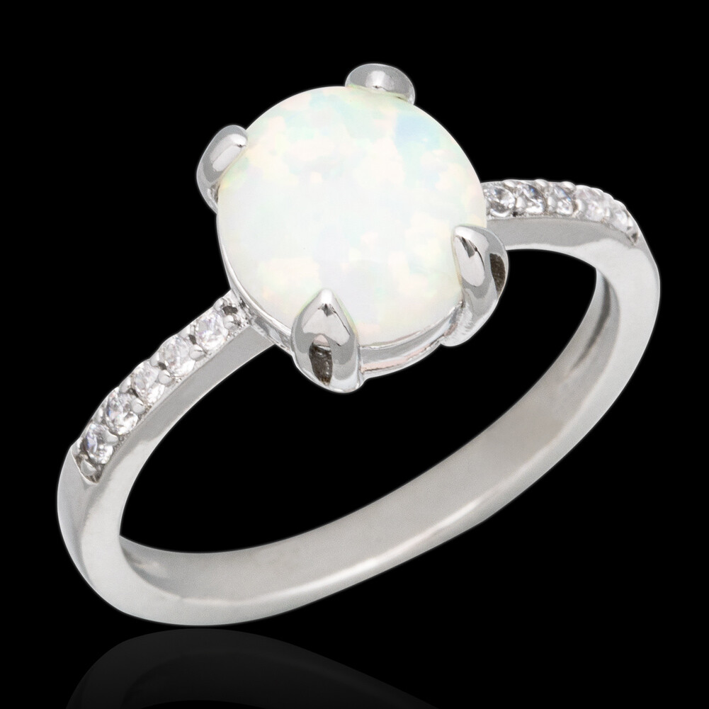 7×9 Oval White Fire Opal CZ Silver Jewelry Women Solitaire Ring Size 6 7 8 9 10