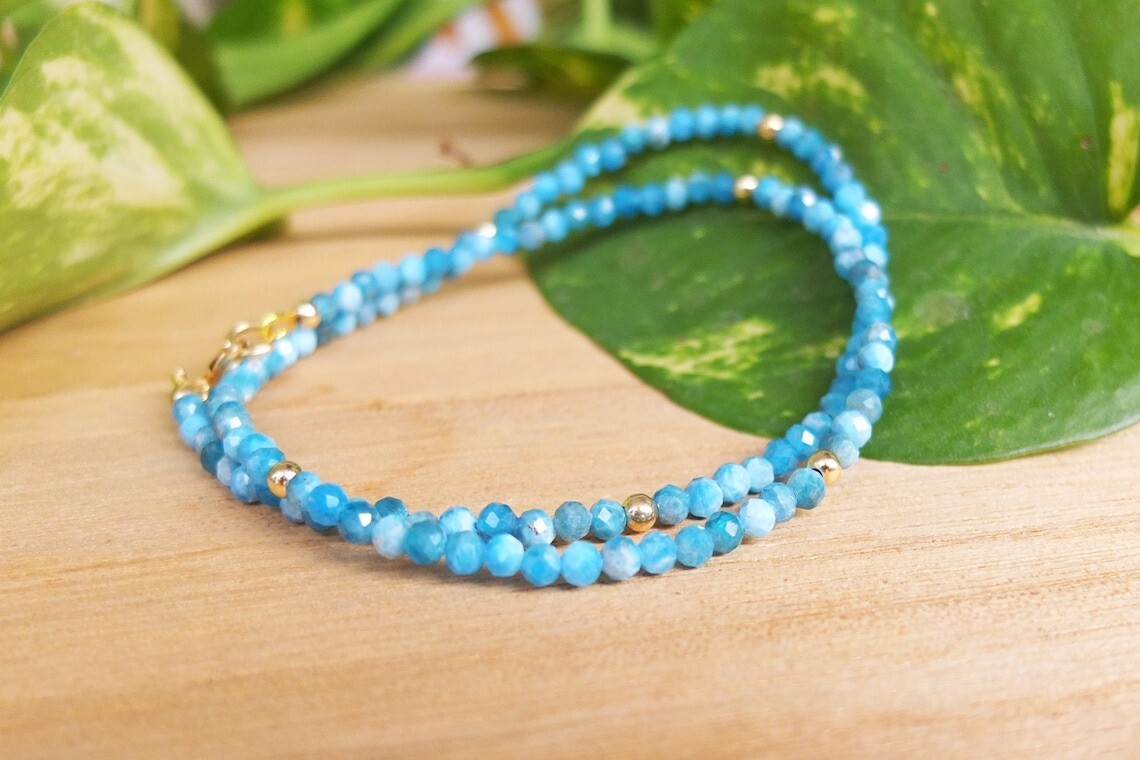 A++Beautiful Apatite Faceted Round Gemstone Gold Feld Beads Necklaces 18” Girls