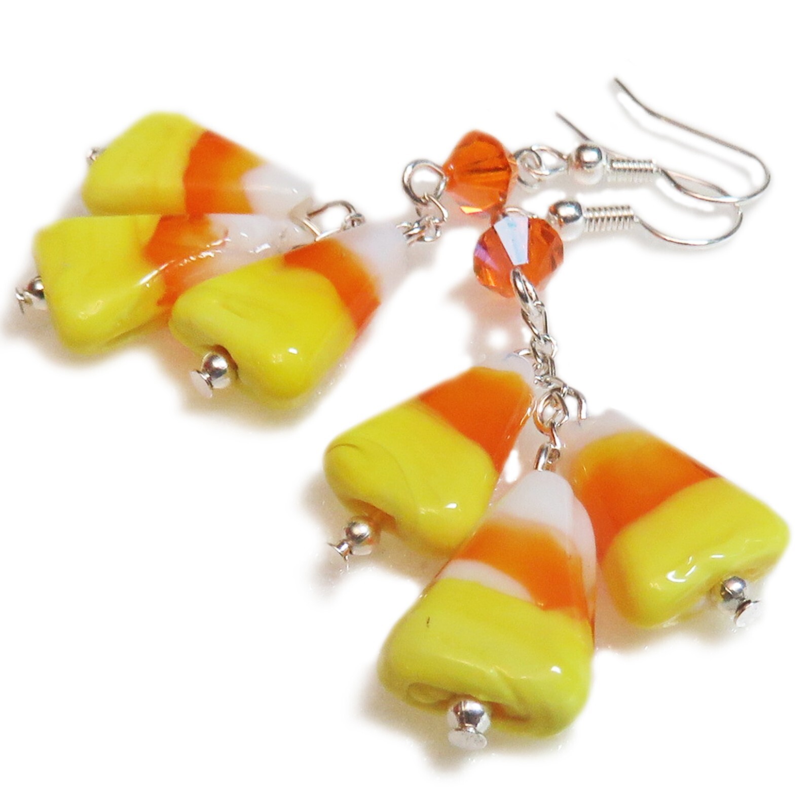 Halloween Glass Candy Corn & Preciosa Crystal Bead Earrings By SoniaMcD